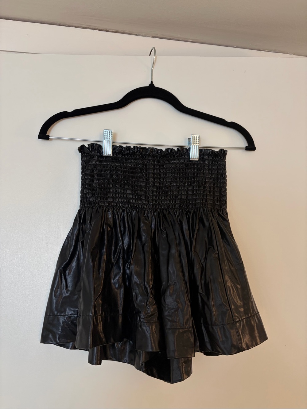 QUEEN OF SPARKLES Black Smocked Mini Skirt with Shimmery Finish